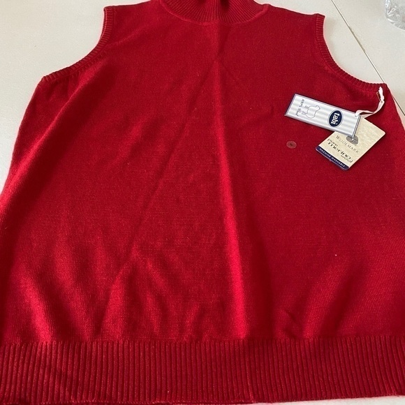 TABI  Red Virgin Wool Mock Neck Top Sleeveless Pullover Sweater Shell Sz L - Picture 9 of 14